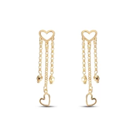 Boucles d oreilles pendantes argent doré composées 2 coeurs, 3 chaînettes 2 perles facettées Largeur : 8mm Longueur totale...