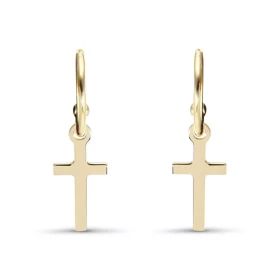 Boucles d oreilles pendantes argent doré composées d un demi anneau sur lequel est suspendu une croix Longueur totale : 22...