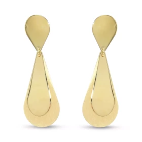 Boucles d oreilles pendantes argent doré composées 2 gouttes lisses une goutte satiné Largeur : 15mm Longueur totale : 44m...