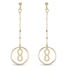 Boucles d oreilles pendantes argent doré composées d un signe infini dans un cercle 33mm diamètre Chaîne fantaisie 1,1mm l...