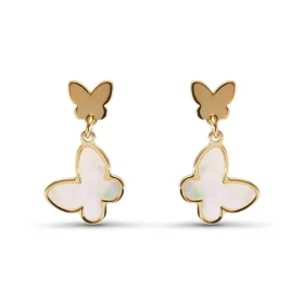 Boucles d oreilles pendantes argent doré composées d un papillon nacre 12x12mm Longueur totale : 21mm Système d attache : ...