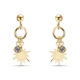  Boucles d oreilles pendantes argent doré composées d un Soleil d un oxyde zirconium serti clos 4mm diamètre Largeur : 11m...