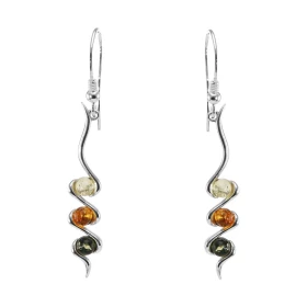 Boucles d oreilles pendantes argent 3 demi boules d ambre 4mm diamètre Ambre couleur cognac, verte jaune Système d attache...