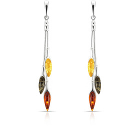 Boucles d oreilles pendantes Argent Ambre Multicolore Dimensions d une boucle (vue face) : 70x8mm Système fermeture : pous...