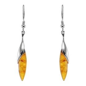 Boucles d oreilles pendantes argent une ambre forme navette 6x25mm Ambre couleur cognac forme goutte Système d attache : c...
