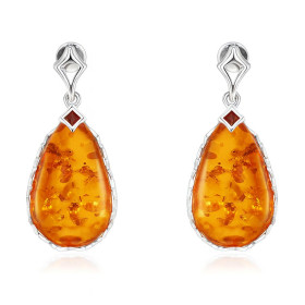 Boucles d oreilles pendantes argent une ambre forme poire 14x22mm Ambre couleur cognac forme goutte Système d attache : po...