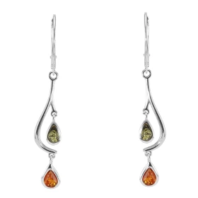 Boucles d oreilles pendantes argent 2 ambres forme poire 2x5mm 4x6mm Ambre couleur cognac verte Système d attache : dormeu...