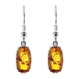 Boucles d oreilles pendantes argent composées d une ambre rectangulaire 6x12mm Ambre couleur cognac Système d attache : po...