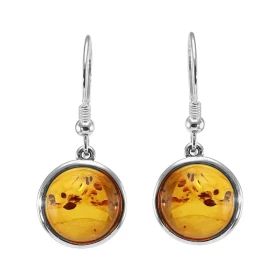 Boucles d oreilles pendantes argent une ambre ronde 12mm diamètre Ambre couleur cognac Système d attache : crochet Dimensi...
