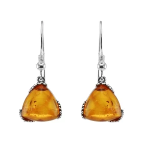 Boucles d oreilles pendantes argent une ambre forme triangulaire 12x12mm Ambre couleur cognac Système d attache : crochet ...