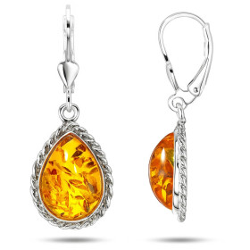 Boucles d oreilles Argent 925 Ambre; motif forme poire Longueur : 36mm Largeur du motif : 13 mm Dimensions pierre : 14x10m...