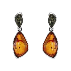Boucles d oreilles pendantes argent une ambre 8x14mm 4x7mm Ambres couleur cognac verte Système d attache : poussette belge...