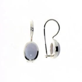 Boucles d oreilles Argent 925 Calcédoine serties pierre 7x5mm, hauteur totale : 19mm