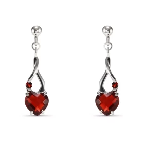 Boucles d oreilles Pendantes Argent Grenat Coeur Motif Argent 925 rhodié serti d une petite pierre ronde d une pierre tail...