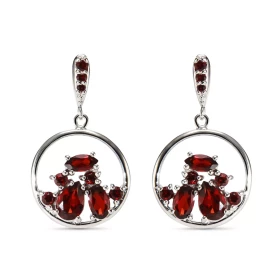 Boucles d oreilles Pendantes Argent Grenat Motif rond 15mm Argent 925 rhodié Pierres formes tailles multiples Longueur : 2...