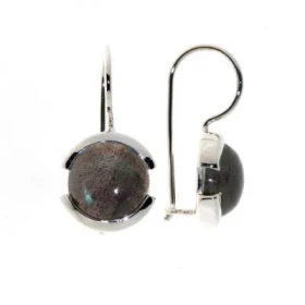 Boucles d oreilles Argent 925 Labradorite serties pierres 10mm, hauteur totale : 22mm