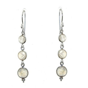Boucles d oreilles Argent 925 Labradorite serties pierres rondes 5, 6 7mm diamètre Longueur : 5cm 