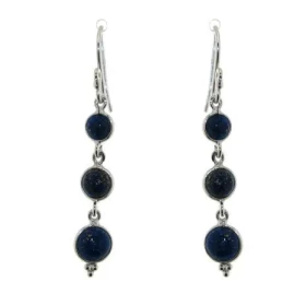 Boucles d oreilles Argent 925 Lapis lazuli serties pierres rondes 5, 6 7mm diamètre Longueur : 5cm 
