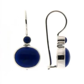 Boucles d oreilles Argent 925 Lapis lazuli serties pierres 11x9 3mm, hauteur : 26mm