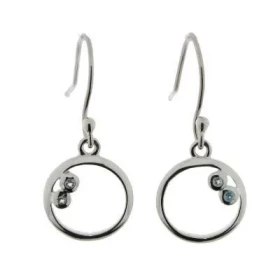 Boucles d oreilles Argent 925 Topaze Bleue, motifs ronds diam&egrave;tre 13mm dans lesquels sont serties deux pierres 1,5mm
