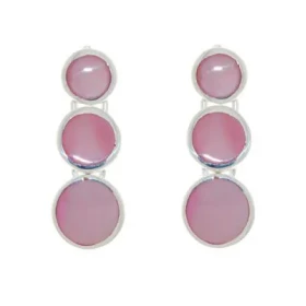 Boucles d oreilles articulées Argent 925 Nacre rose Petits ronds Argent 6,5 à 8,5mm diamètre incrustation Nacre rose Longu...