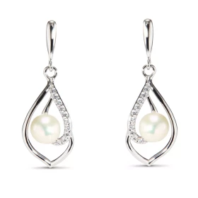  Boucles d oreilles Pendantes Argent Perle Culture Oxyde zirconium Motif 15x9mm serti d oxydes zirconium Perle culture 5mm...