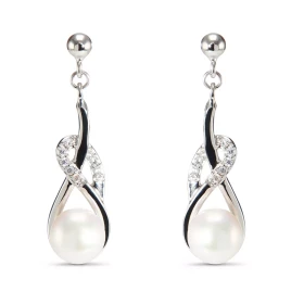  Boucles d oreilles Pendantes Argent Perle Culture Oxyde zirconium Motif 20x7mm serti d oxydes zirconium Perle culture 6mm...