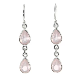 Boucles d oreilles Argent 925 Quartz rose serties pierres forme poire Longueur : 4,5cm Dimensions des pierres : 10x6mm