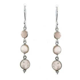 Boucles d oreilles Argent 925 Quartz rose serties pierres rondes 5, 6 7mm diamètre Longueur : 5cm 