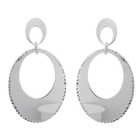 Boucles d oreilles pendantes argent rhodié composées 2 ovales dont le plus grand est ciselé sur le contour. Un anneau sert...