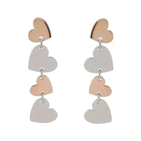 Boucles d oreilles pendantes argent rhodié argent flashé or rose composées 4 coeurs Largeur : 10mm Longueur totale : 36mm ...