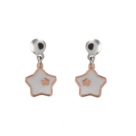 Boucles d oreilles pendantes argent rhodié flashé or rose composées d une étoile nacre Largeur : 11mm Longueur totale : 19...