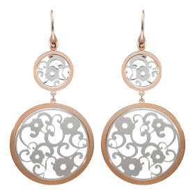  Boucles d oreilles pendantes argent rhodié composées 2 cercles 16 34mm diamètre argent flashé or rose ajourés fleurs cour...