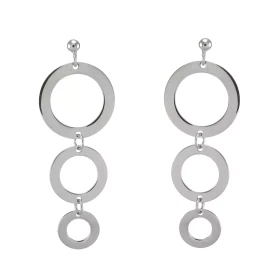 Boucles d oreilles pendantes argent rhodié composées 3 cercles dont le plus grand mesure 18mm diamètre Longueur totale : 4...