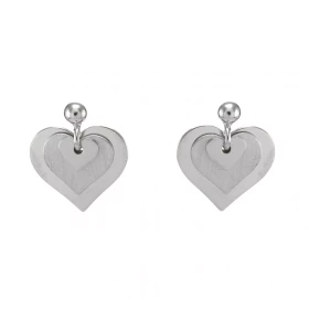 Boucles d oreilles pendantes argent rhodié composées 3 coeurs superposés dont un argent satiné Largeur : 15mm Longueur tot...