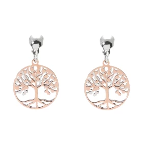 Boucles d oreilles pendantes argent rhodié composées d un arbre vie argent argent flashé or rose dans un cercle 16mm diamè...