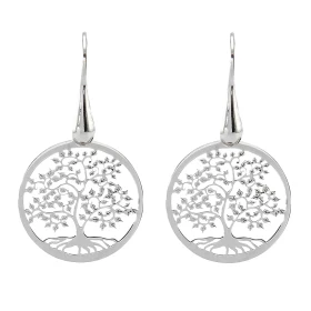 Boucles d oreilles pendantes argent rhodié composées d un arbre vie dans un cercle 20mm diamètre Système d attache : croch...