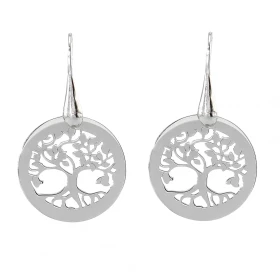 Boucles d oreilles pendantes argent rhodié composées d un arbre vie dans un cercle 20mm diamètre Système d attche : croche...