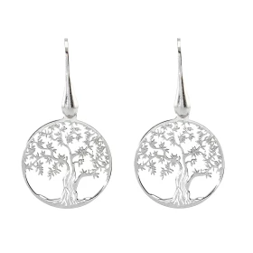 Boucles d oreilles pendantes argent rhodié composées d un arbre vie dans un cercle 20mm diamètre Système d attache : croch...