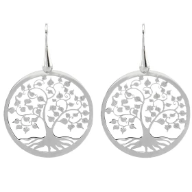 Boucles d oreilles pendantes argent rhodié composées d un arbre vie dans un cercle 30mm diamètre Système d attche : croche...