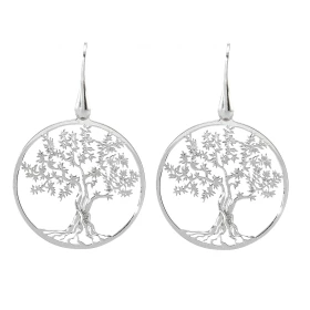 Boucles d oreilles argent rhodié composées d un arbre vie dans un cercle 30mm diamètre Système d attche : crochet Longueur...