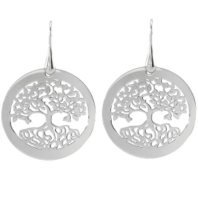 Boucles d oreilles argent rhodié composées d un arbre vie dans un cercle 30mm diamètre Système d attche : crochet Longueur...
