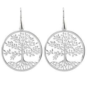 Boucles d oreilles pendantes argent rhodié composées d un arbre vie dans un cercle 30mm diamètre Système d attache : croch...