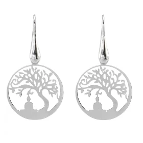 Boucles d oreilles pendantes argent rhodié composées d un arbre vie dans un cercle 20mm diamètre Système d attache : croch...