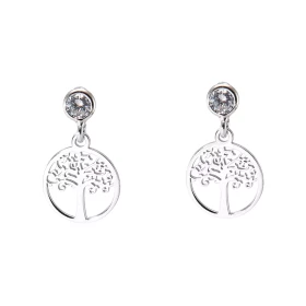 Boucles d oreilles pendantes argent rhodié composées d un arbre vie dans un cercle 10mm diamètre un oxyde zirconium sertit...