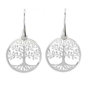  Boucles d oreilles pendantes argent rhodié composées d un arbre vie dans un cercle 20mm diamètre Système d attache : croc...