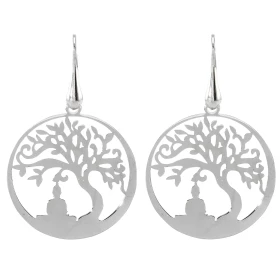 Boucles d oreilles pendantes argent rhodié composées d un arbre vie dans un cercle 30mm diamètre Système d attache : croch...
