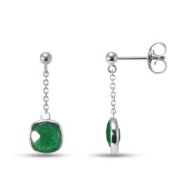 Boucles d oreilles Pendantes Argent Rhodié 925 composées d une aventurine coussin 6x6mm Chaîne maille forçat ronde 1,4mm L...