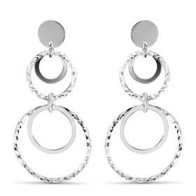 Boucles d oreilles pendantes argent rhodié composées 2 cercles lisses 2 cercles ciselés Largeur : 24mm Longueur totale : 4...