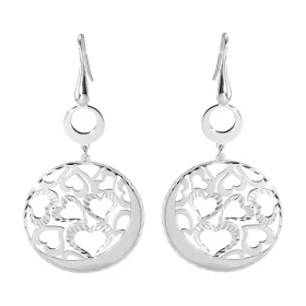 Boucles d oreilles pendantes argent rhodié composées d un cercle ajouré coeurs 30mm diamètre Longueur totale : 60mm Systèm...